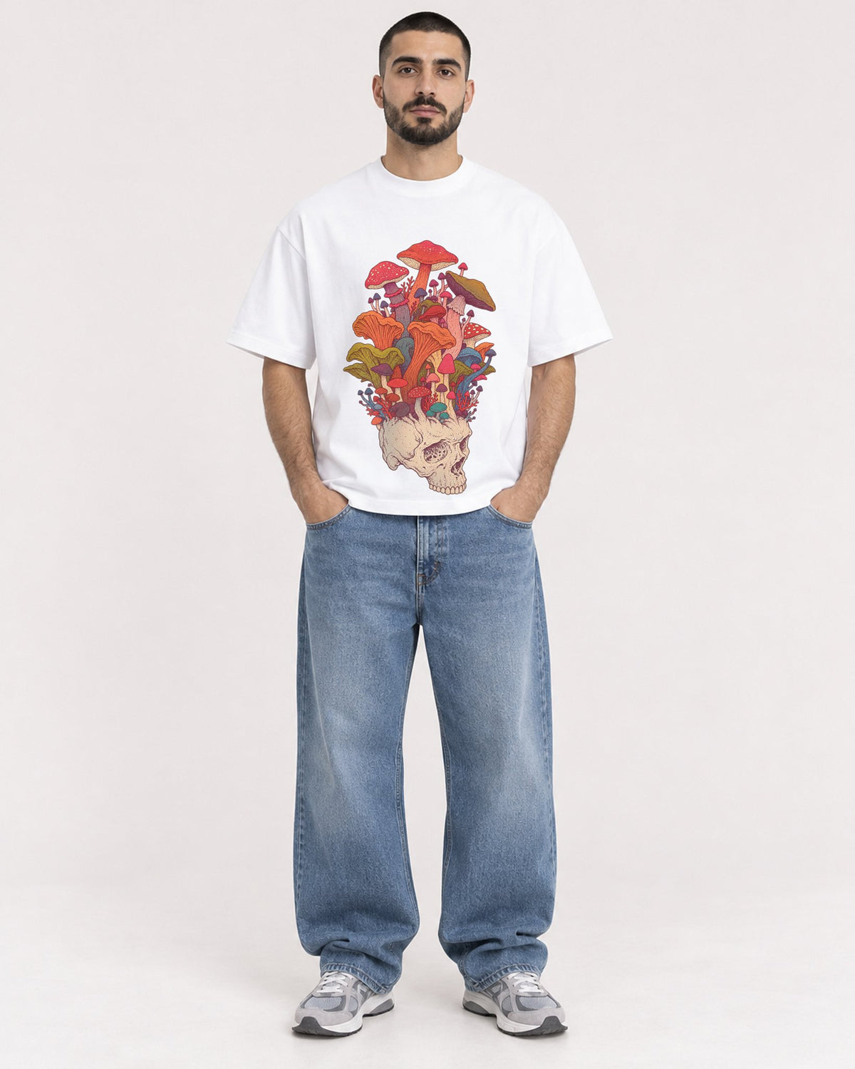 Mockup Boxy Heavyweight Tee White male full-body 37