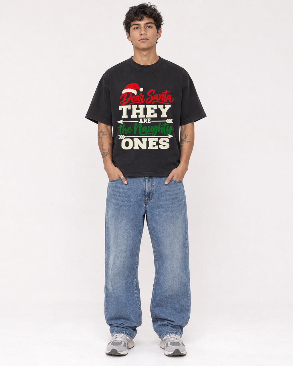 Mockup Boxy Heavyweight Tee Black male full-body 06