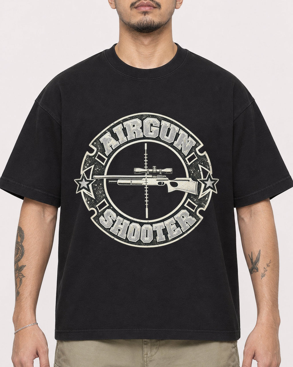 Mockup Boxy Heavyweight Tee Black male close-up 12