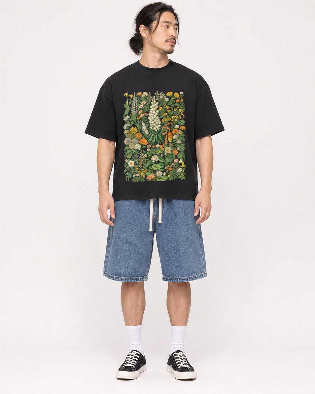 Mockup Boxy Heavyweight Tee Black male full-body 43