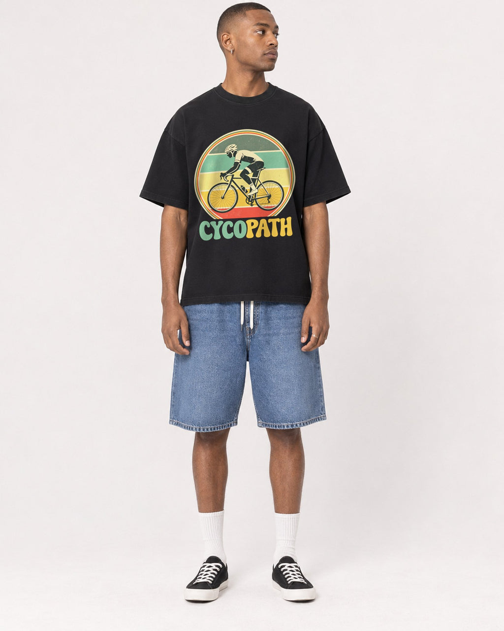 Mockup Boxy Heavyweight Tee Black male full-body 35
