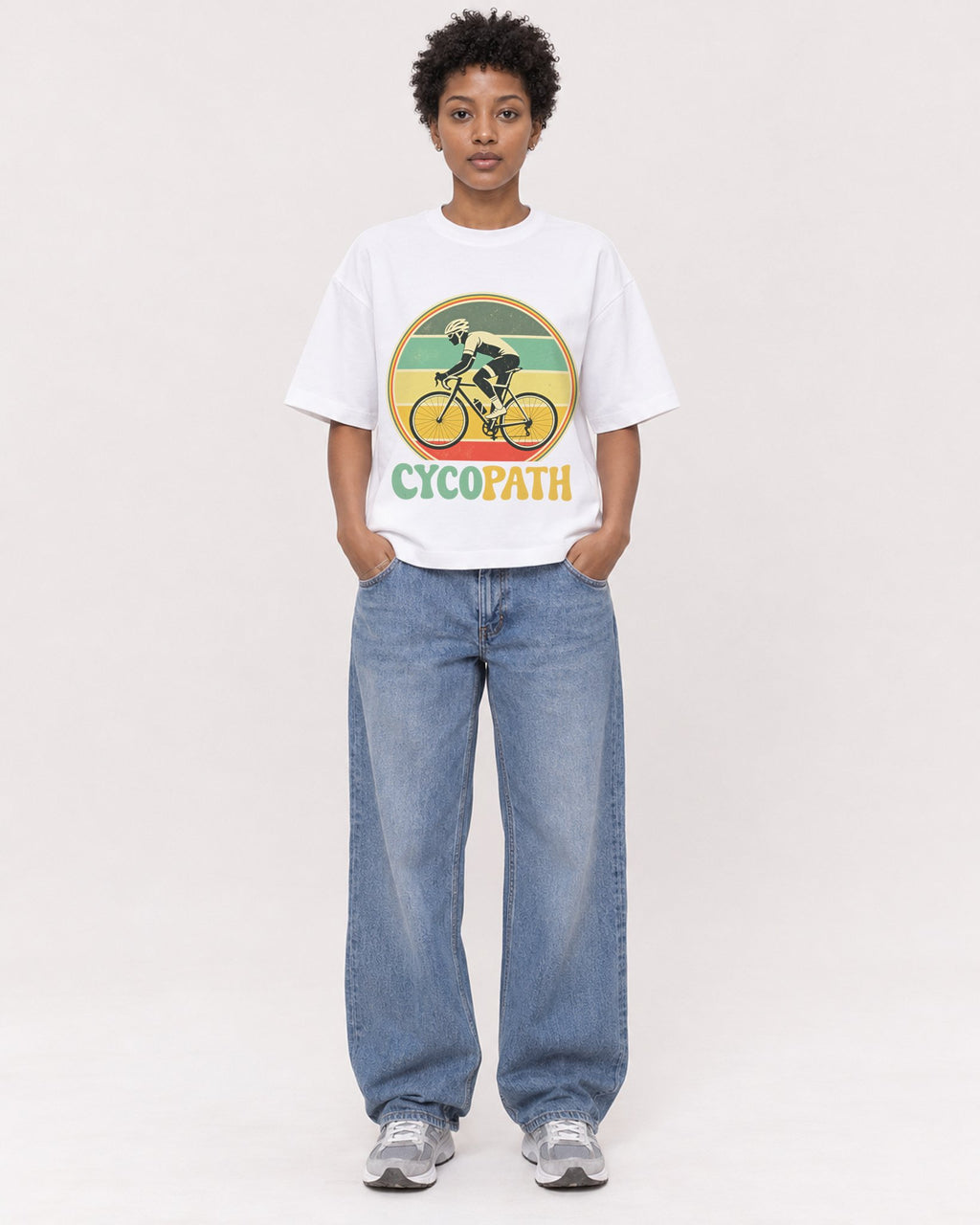 Mockup Boxy Heavyweight Tee White female full-body 35