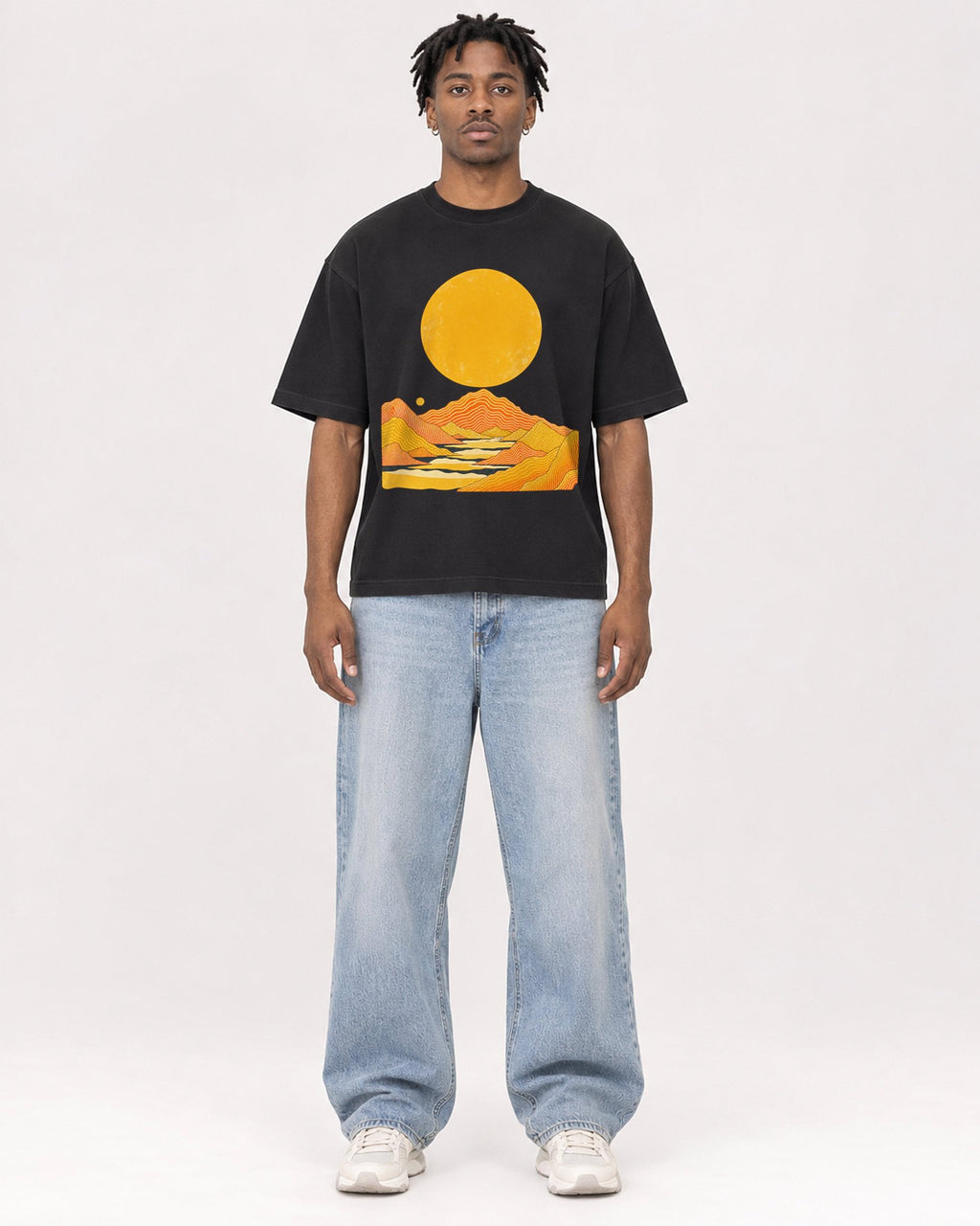 Mockup Boxy Heavyweight Tee Black male full-body 05