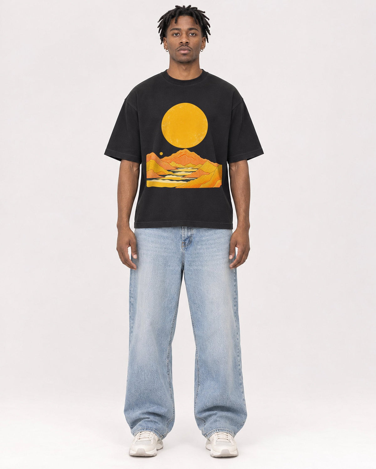 Mockup Boxy Heavyweight Tee Black male full-body 05