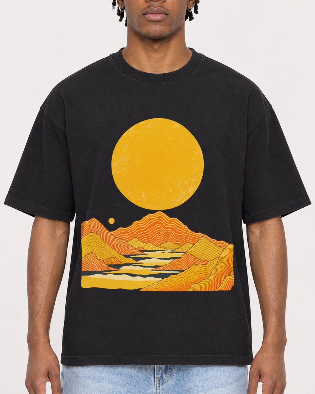 Mockup Boxy Heavyweight Tee Black male close-up 05