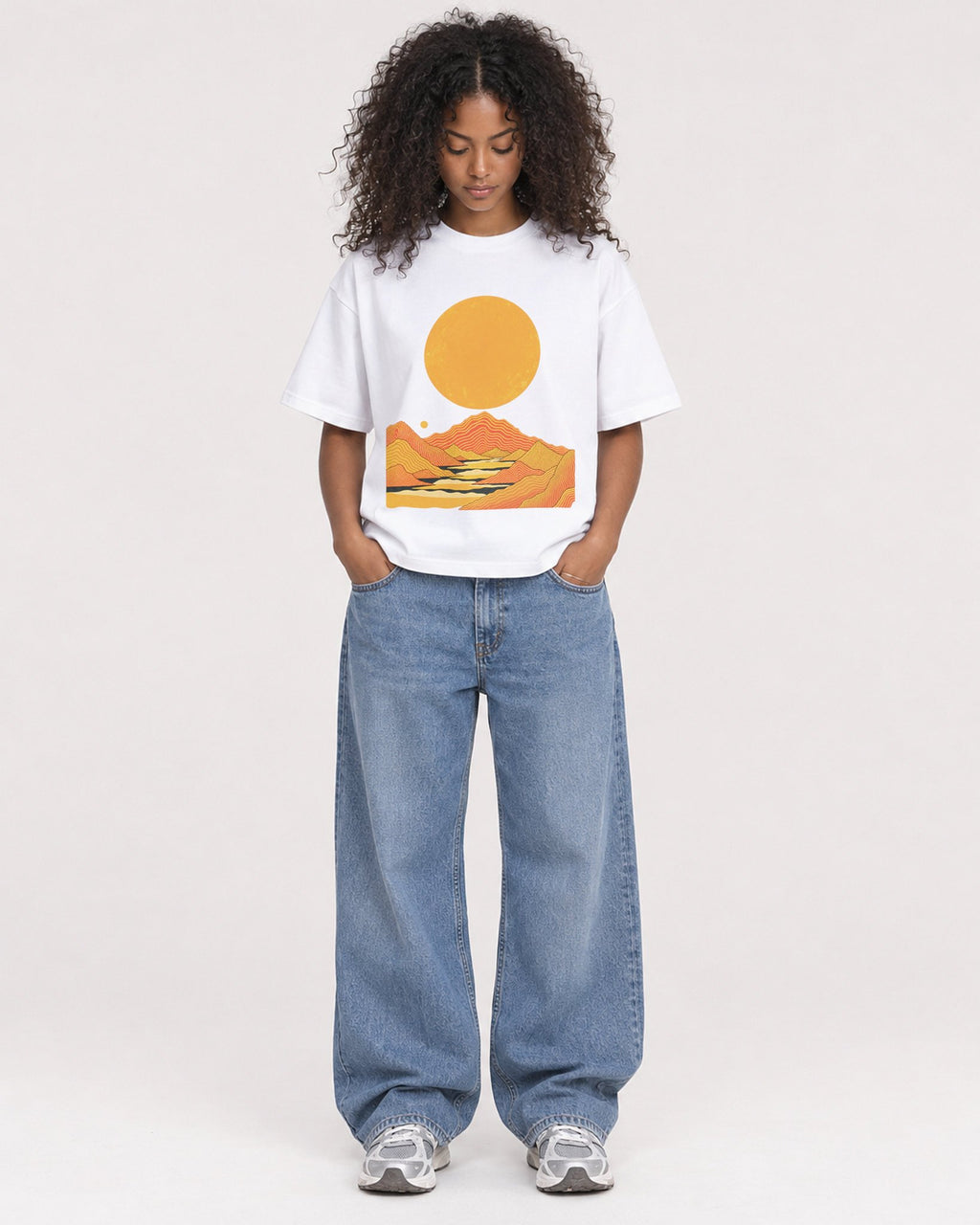 Mockup Boxy Heavyweight Tee White female full-body 05