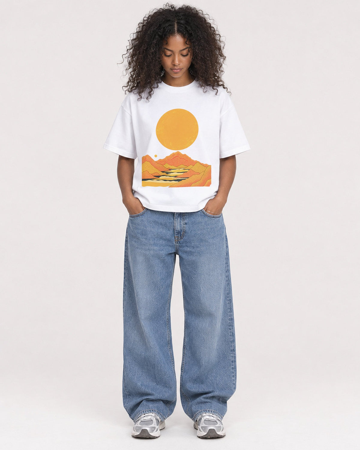 Mockup Boxy Heavyweight Tee White female full-body 05