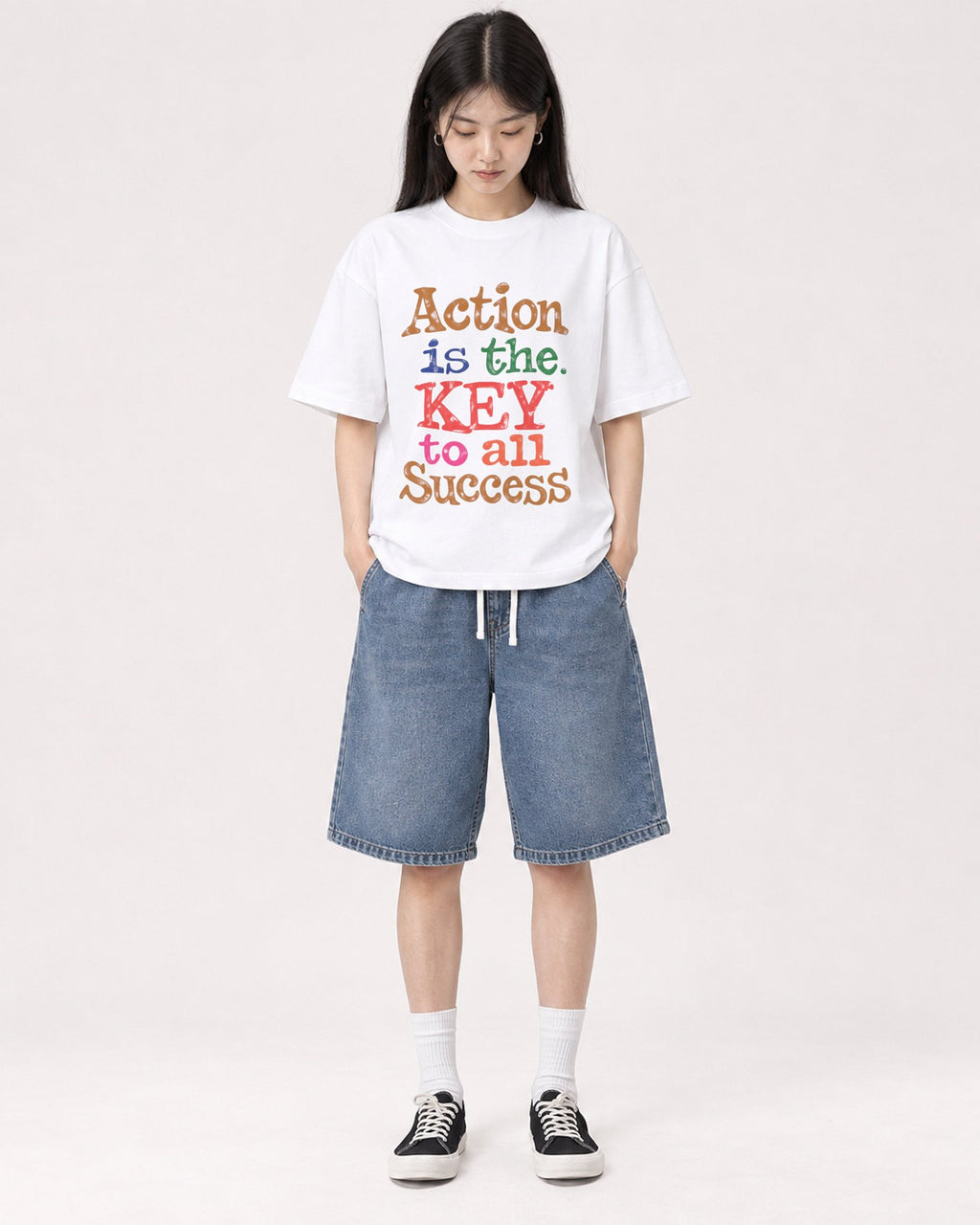 Mockup Boxy Heavyweight Tee White female full-body 01