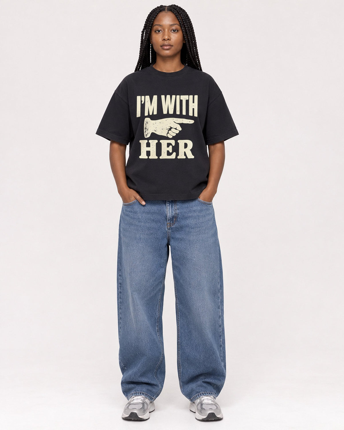 Mockup Boxy Heavyweight Tee Black female full-body 04