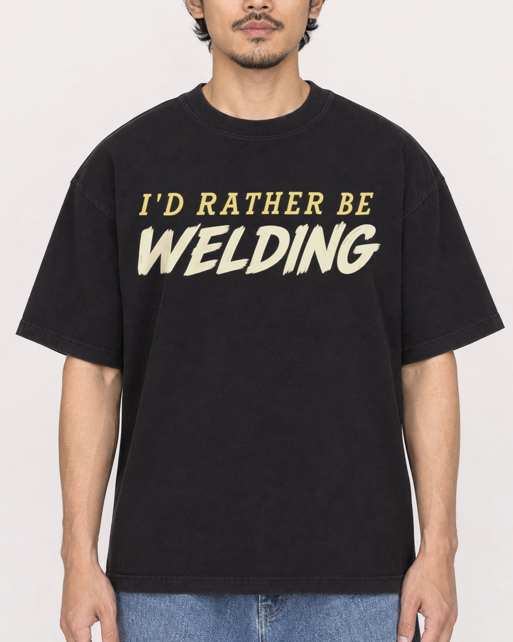 Mockup Boxy Heavyweight Tee Black male close-up 02