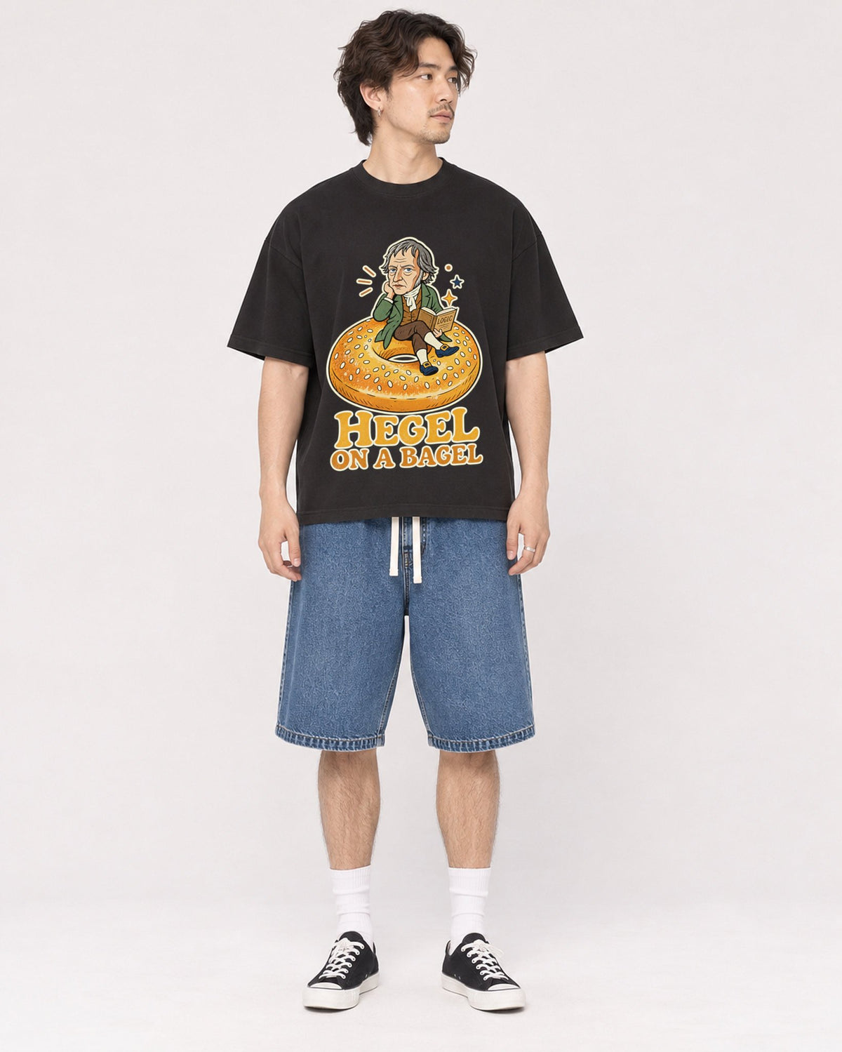 Mockup Boxy Heavyweight Tee Black male full-body 03