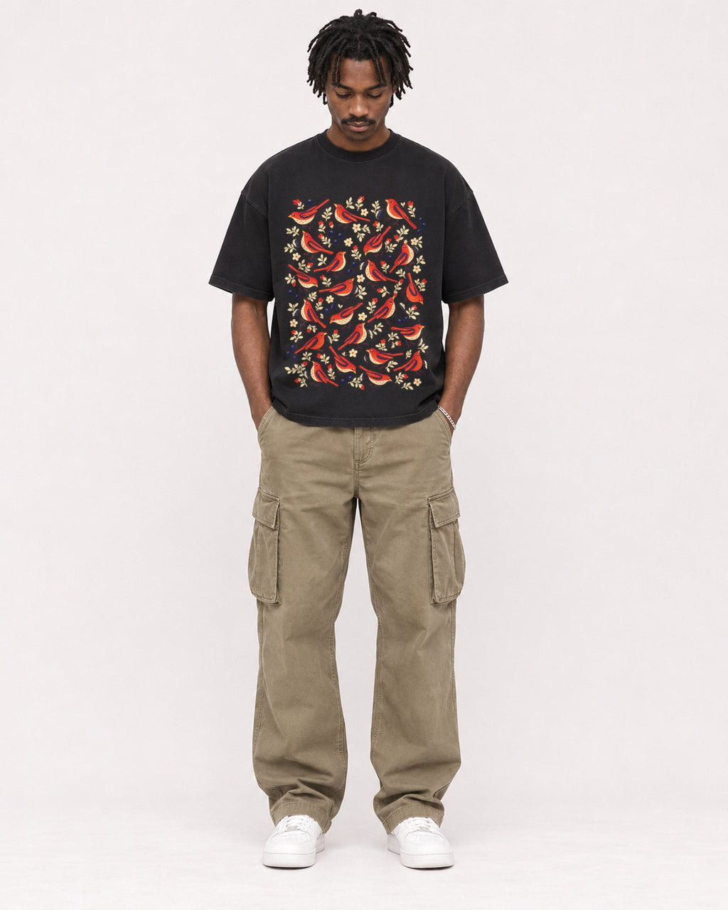 Mockup Boxy Heavyweight Tee Black male full-body 04