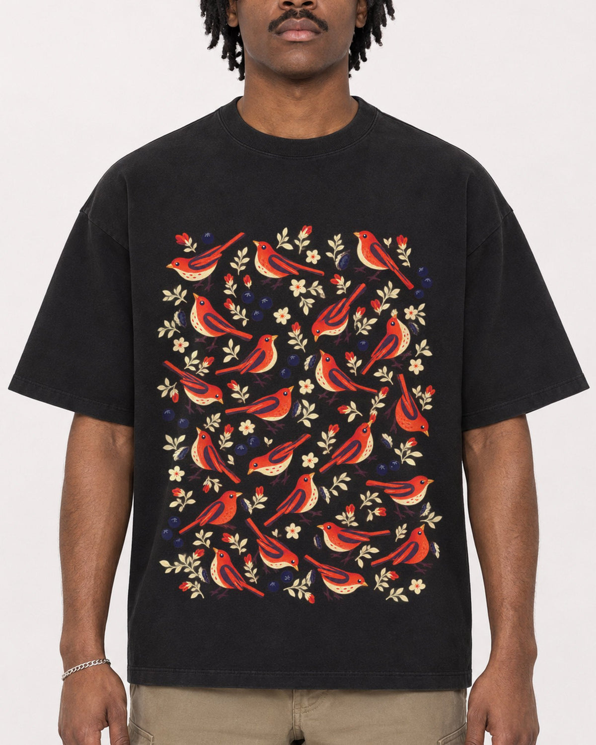 Mockup Boxy Heavyweight Tee Black male close-up 04