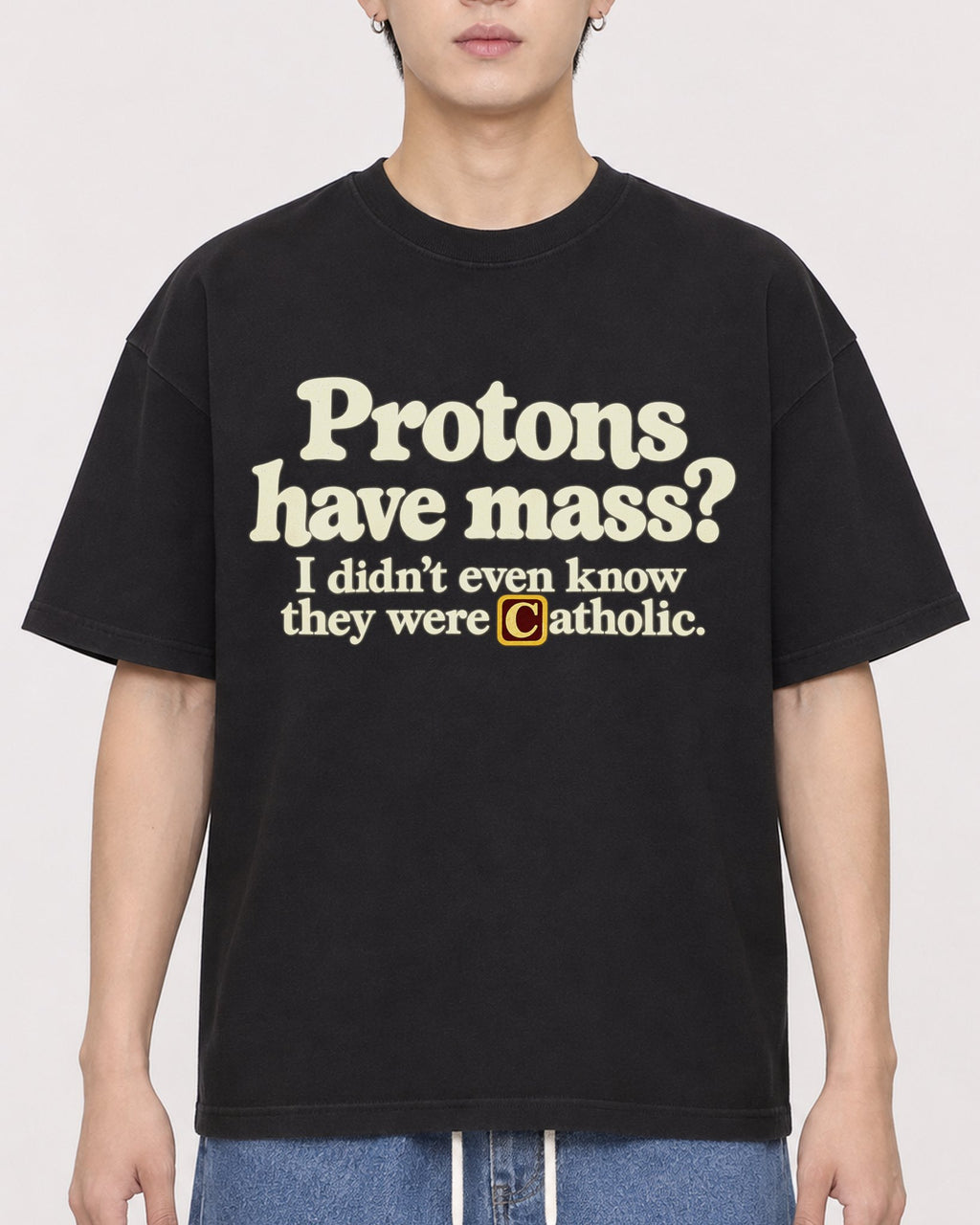 Mockup Boxy Heavyweight Tee Black male close-up 31
