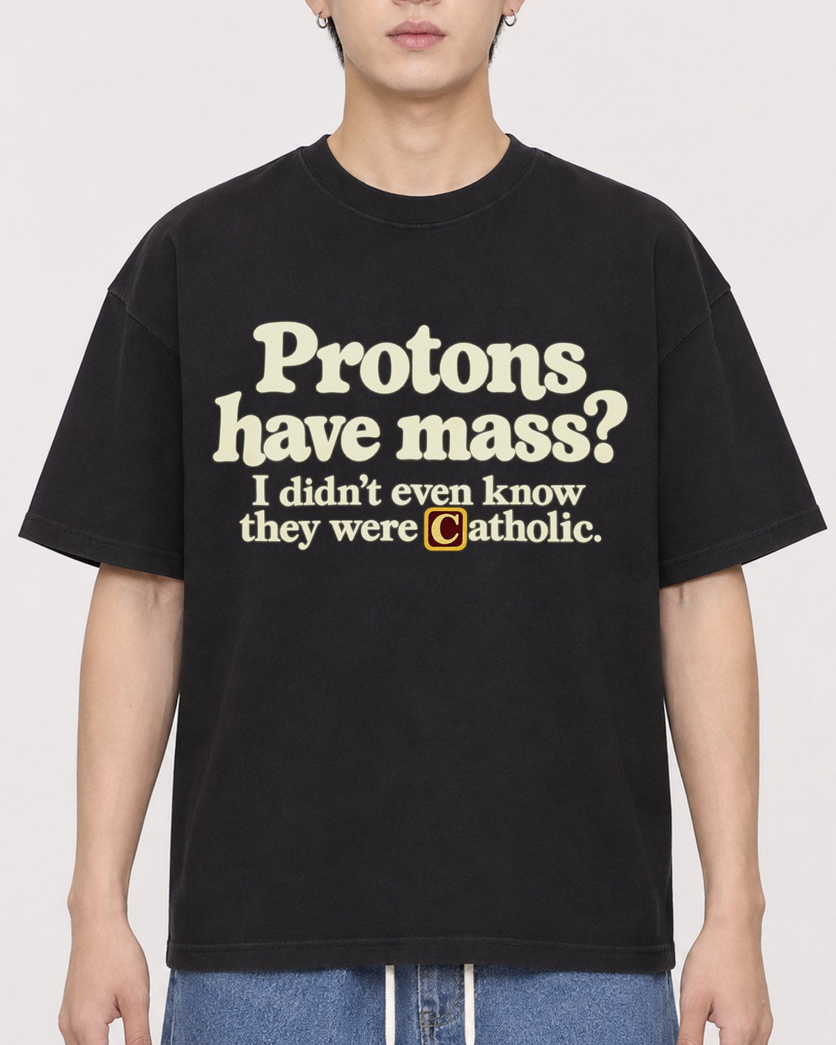 Mockup Boxy Heavyweight Tee Black male close-up 31