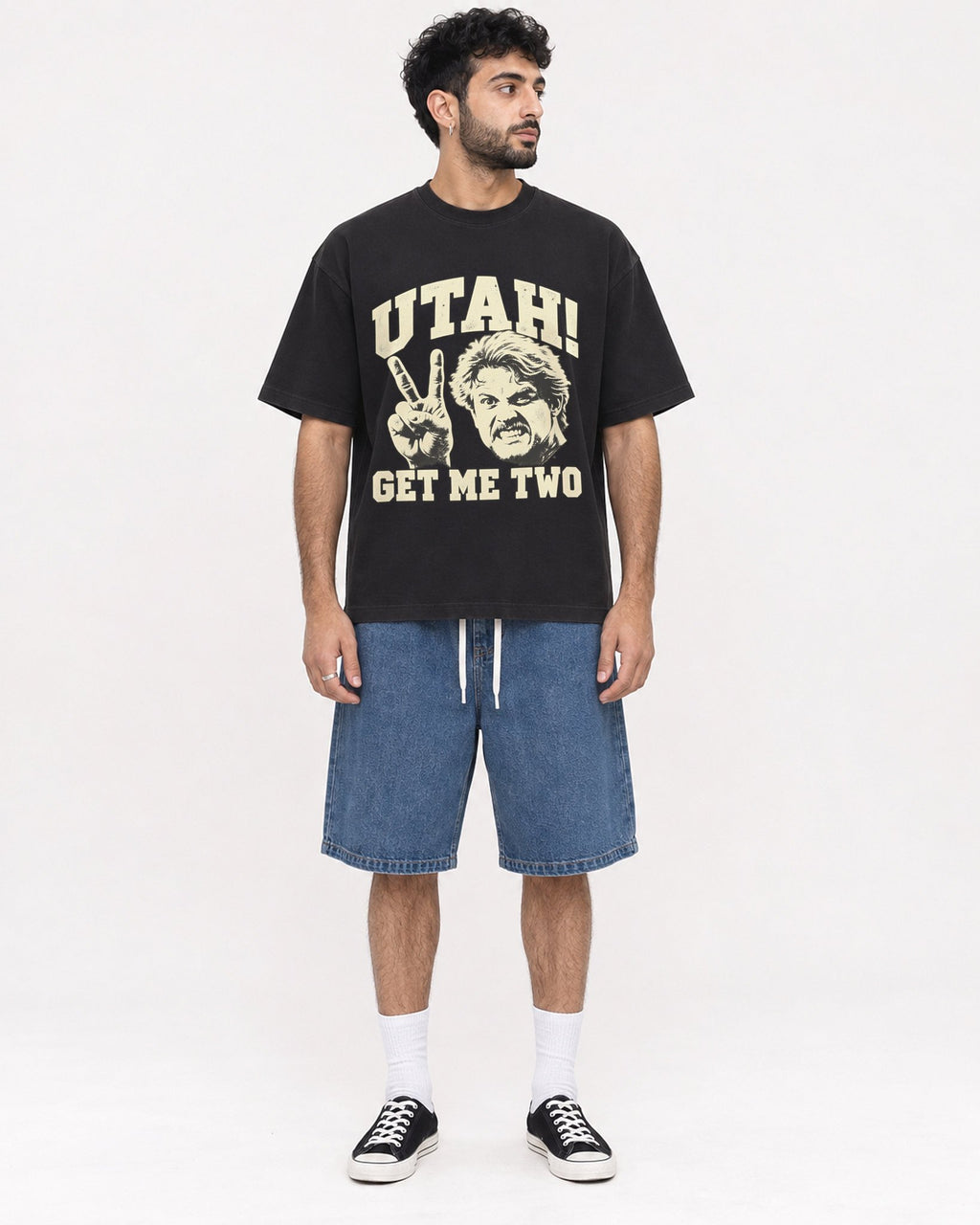 Mockup Boxy Heavyweight Tee Black male full-body 07