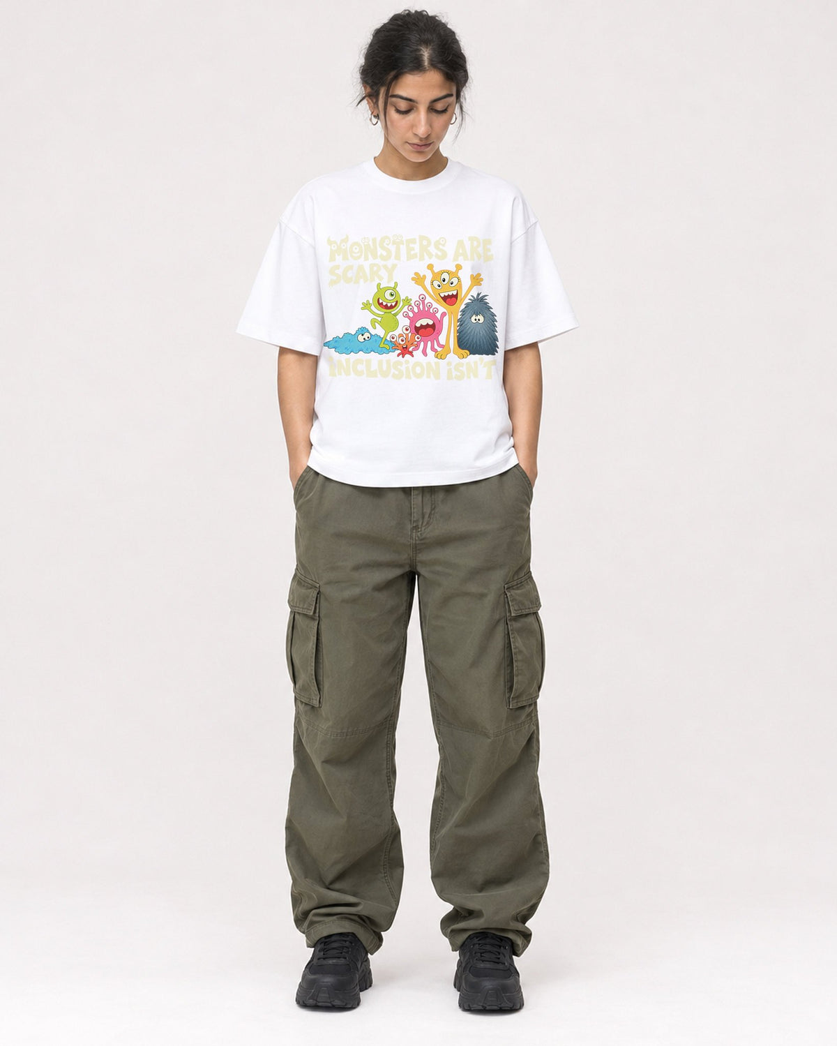 Mockup Boxy Heavyweight Tee White female full-body 17