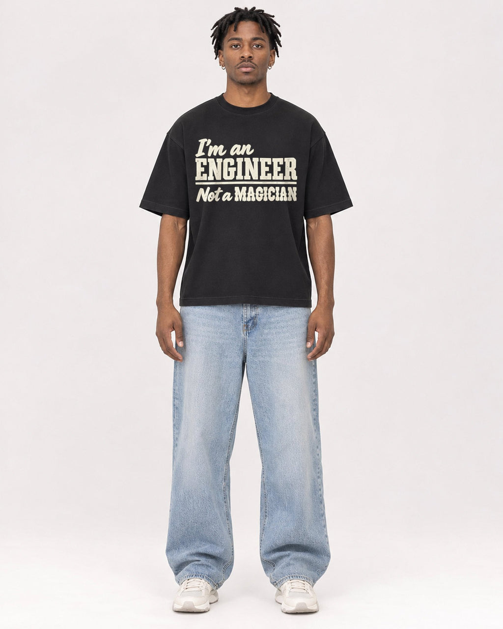 Mockup Boxy Heavyweight Tee Black male full-body 05