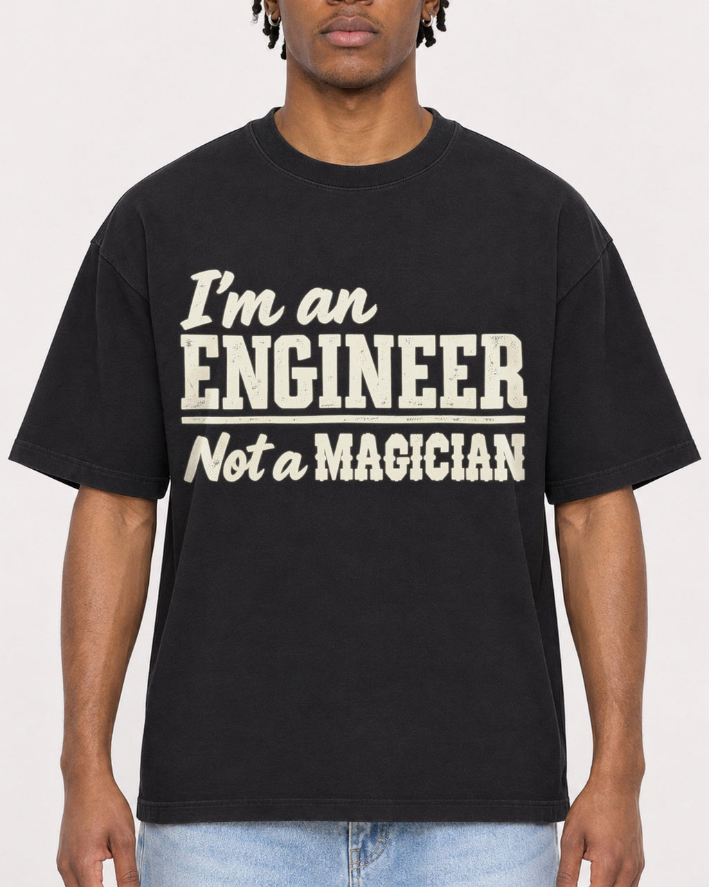 Mockup Boxy Heavyweight Tee Black male close-up 05