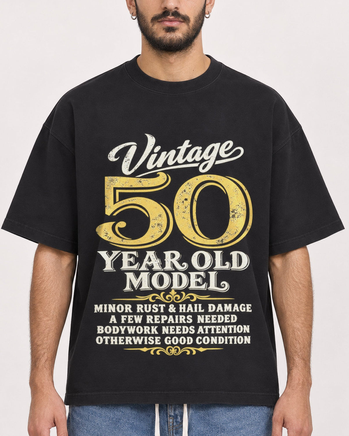 Mockup Boxy Heavyweight Tee Black male close-up 07