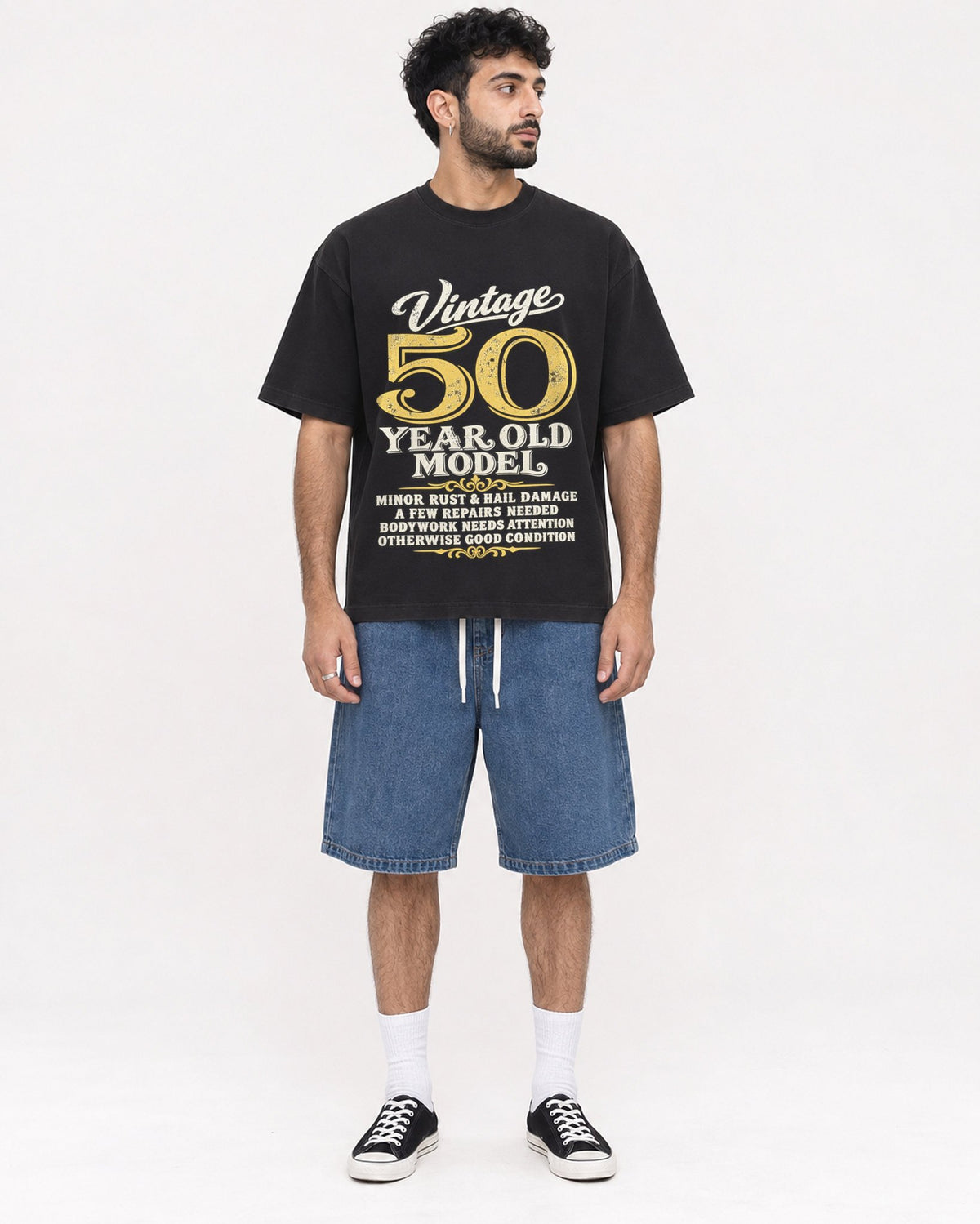 Mockup Boxy Heavyweight Tee Black male full-body 07
