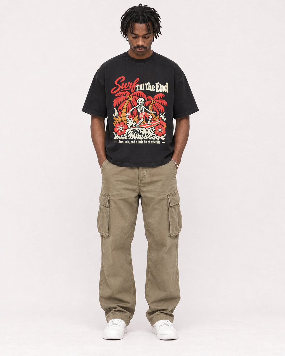 Mockup Boxy Heavyweight Tee Black male full-body 04