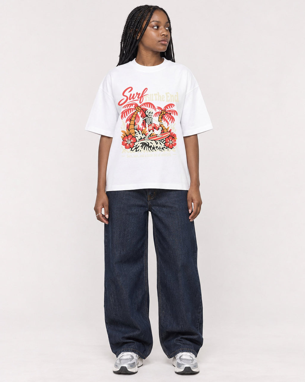 Mockup Boxy Heavyweight Tee White female full-body 04