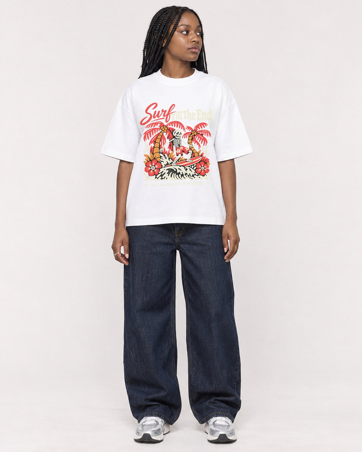 Mockup Boxy Heavyweight Tee White female full-body 04