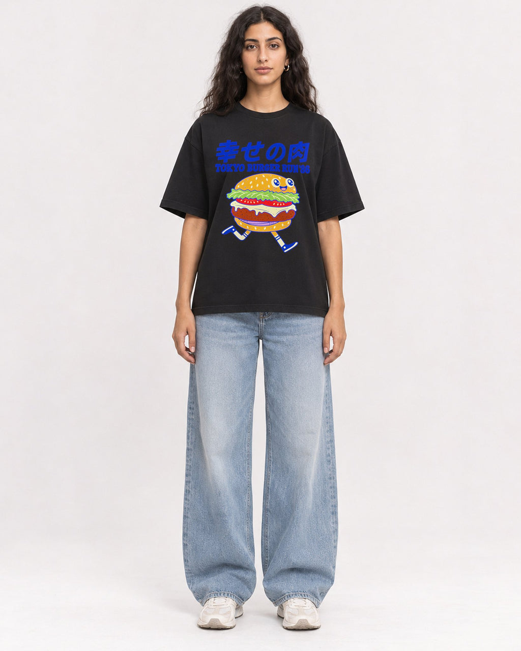 Mockup Boxy Heavyweight Tee Black female full-body 07