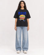 Mockup Boxy Heavyweight Tee Black female full-body 07