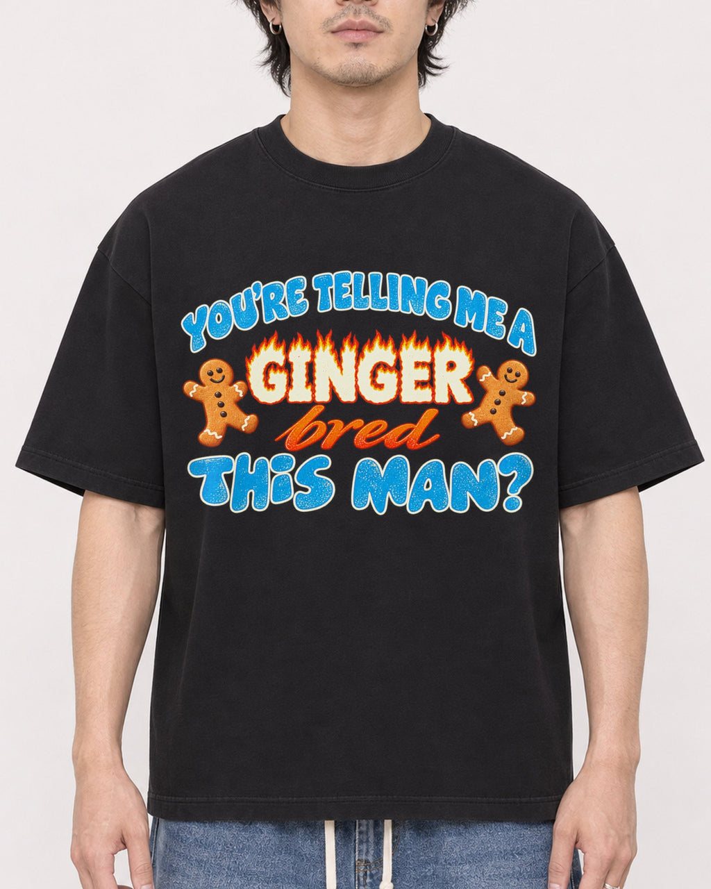 Mockup Boxy Heavyweight Tee Black male close-up 03