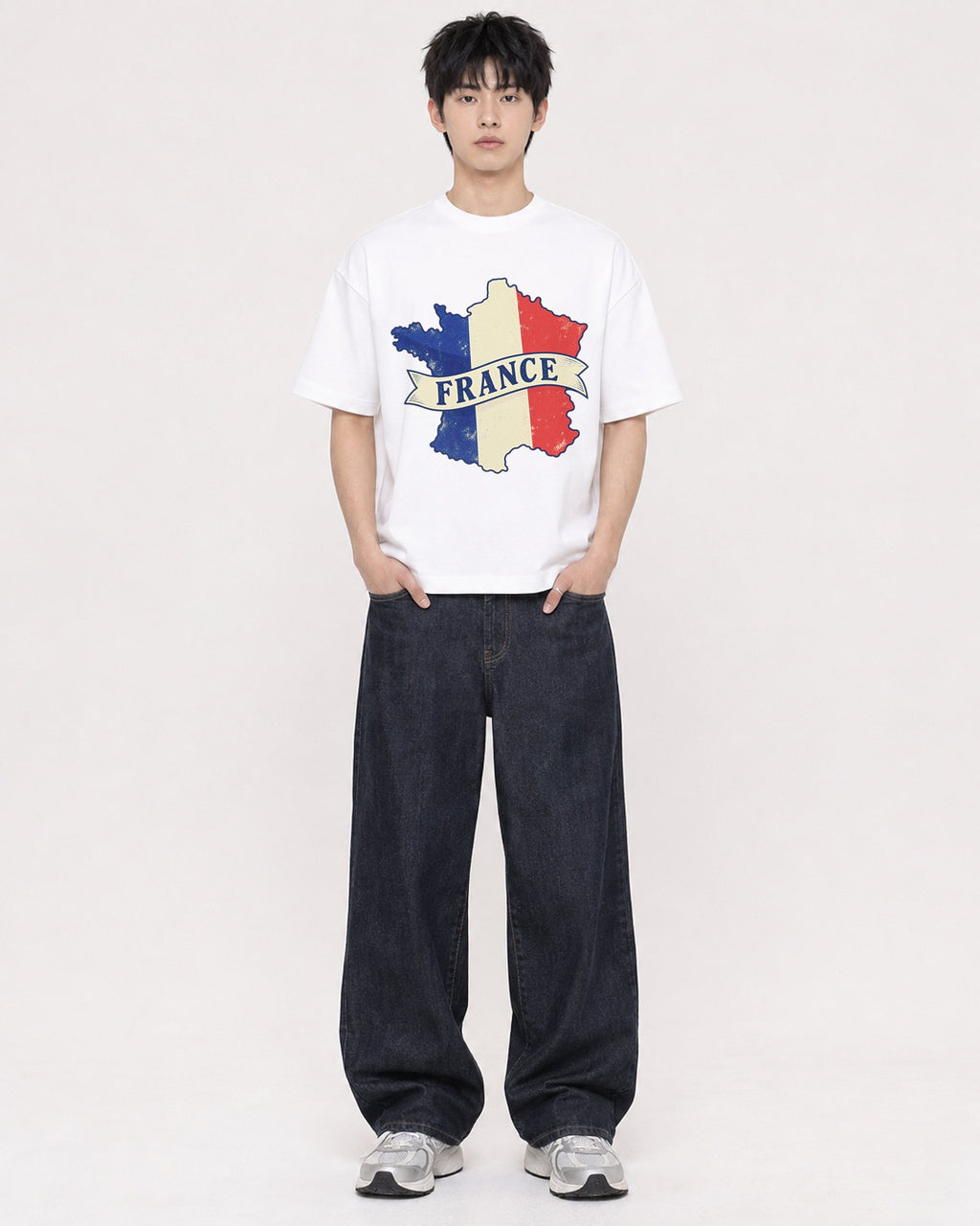 Mockup Boxy Heavyweight Tee White male full-body 01