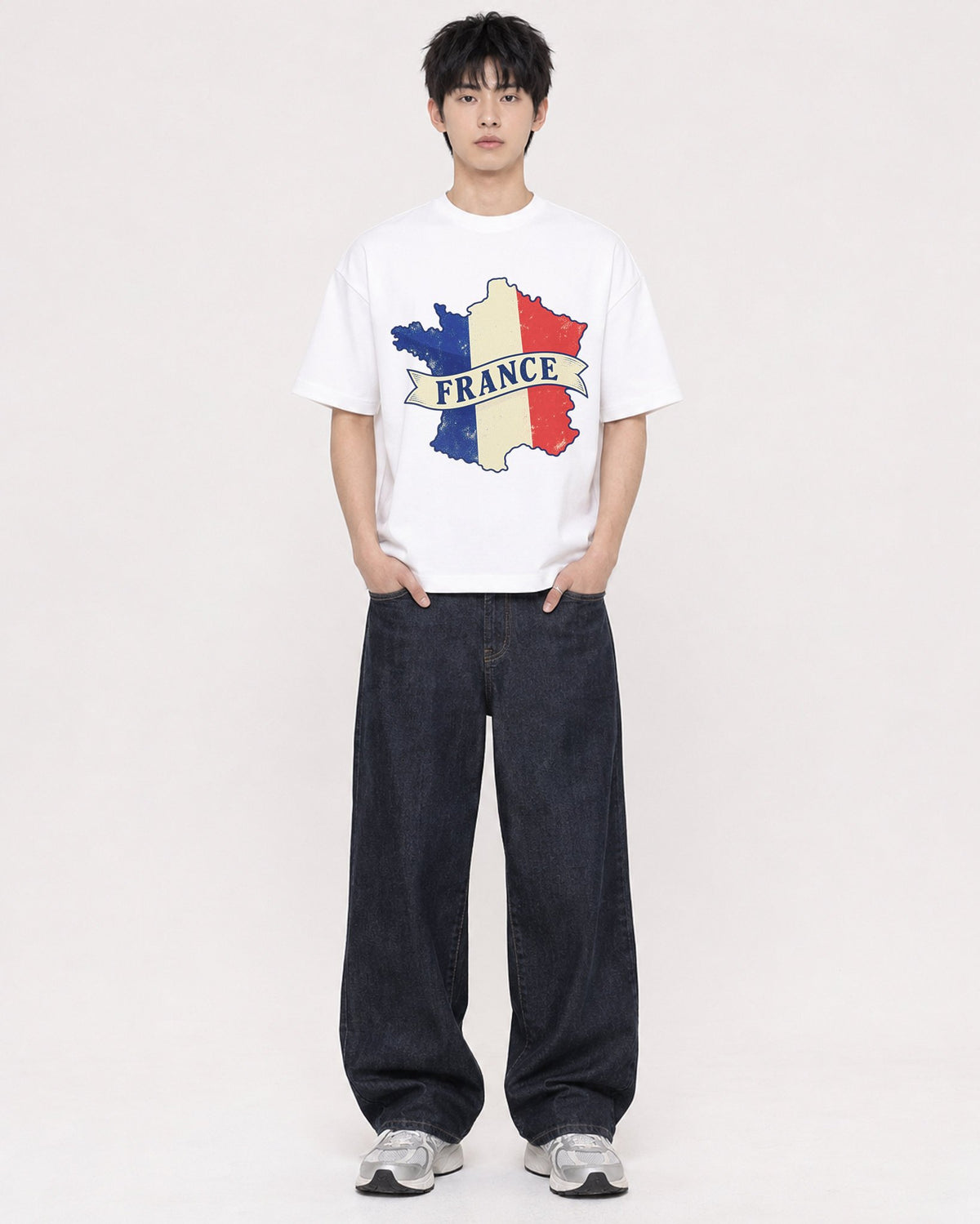 Mockup Boxy Heavyweight Tee White male full-body 01