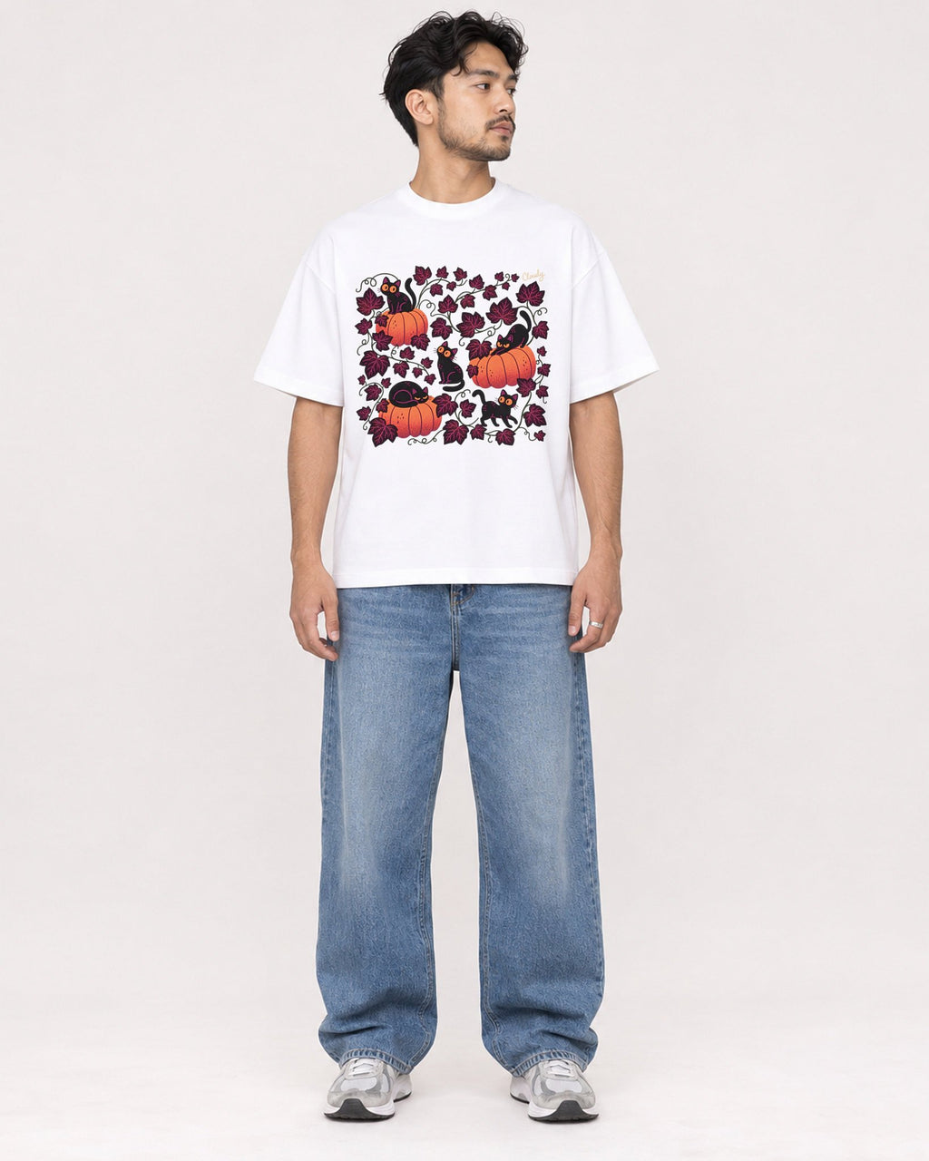 Mockup Boxy Heavyweight Tee White male full-body 02
