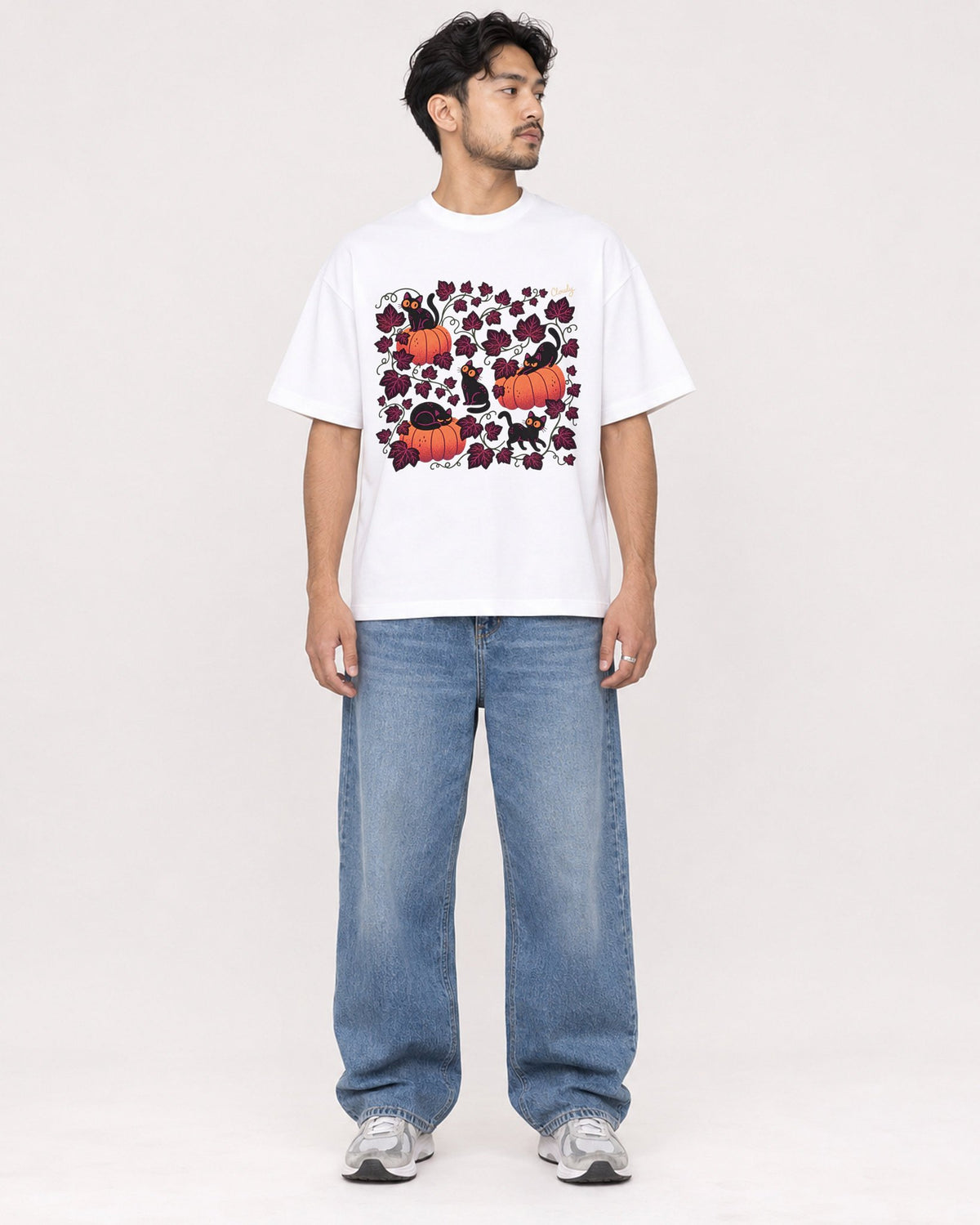 Mockup Boxy Heavyweight Tee White male full-body 02
