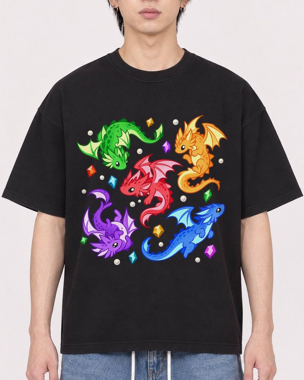 Mockup Boxy Heavyweight Tee Black male close-up 11