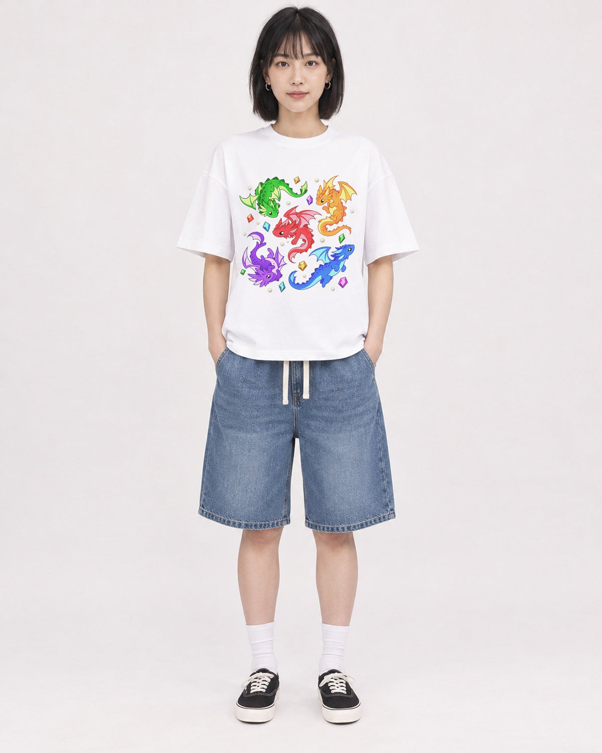 Mockup Boxy Heavyweight Tee White female full-body 11