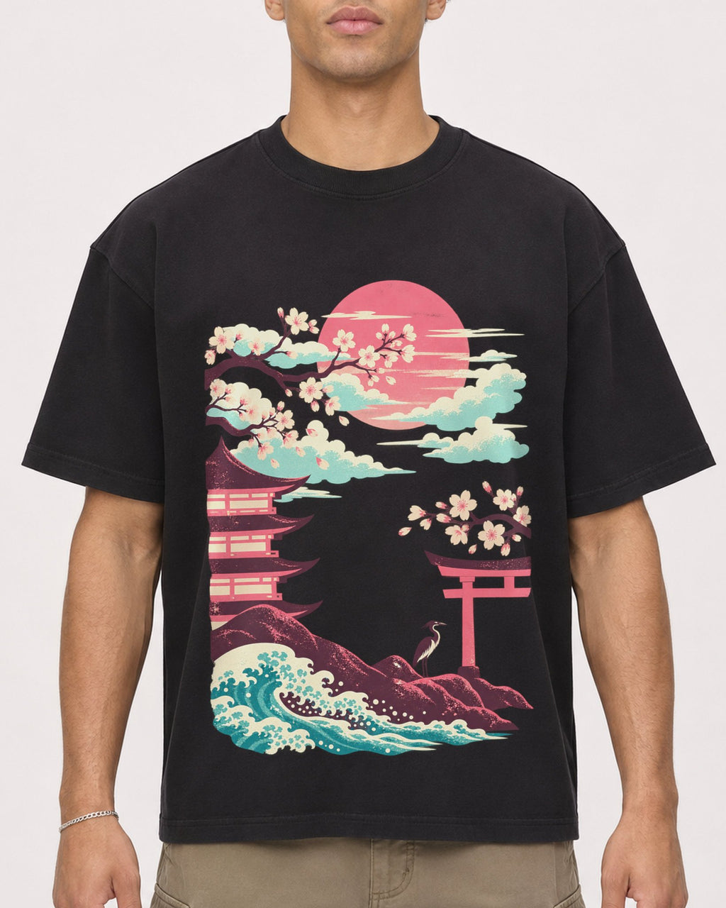 Mockup Boxy Heavyweight Tee Black male close-up 20