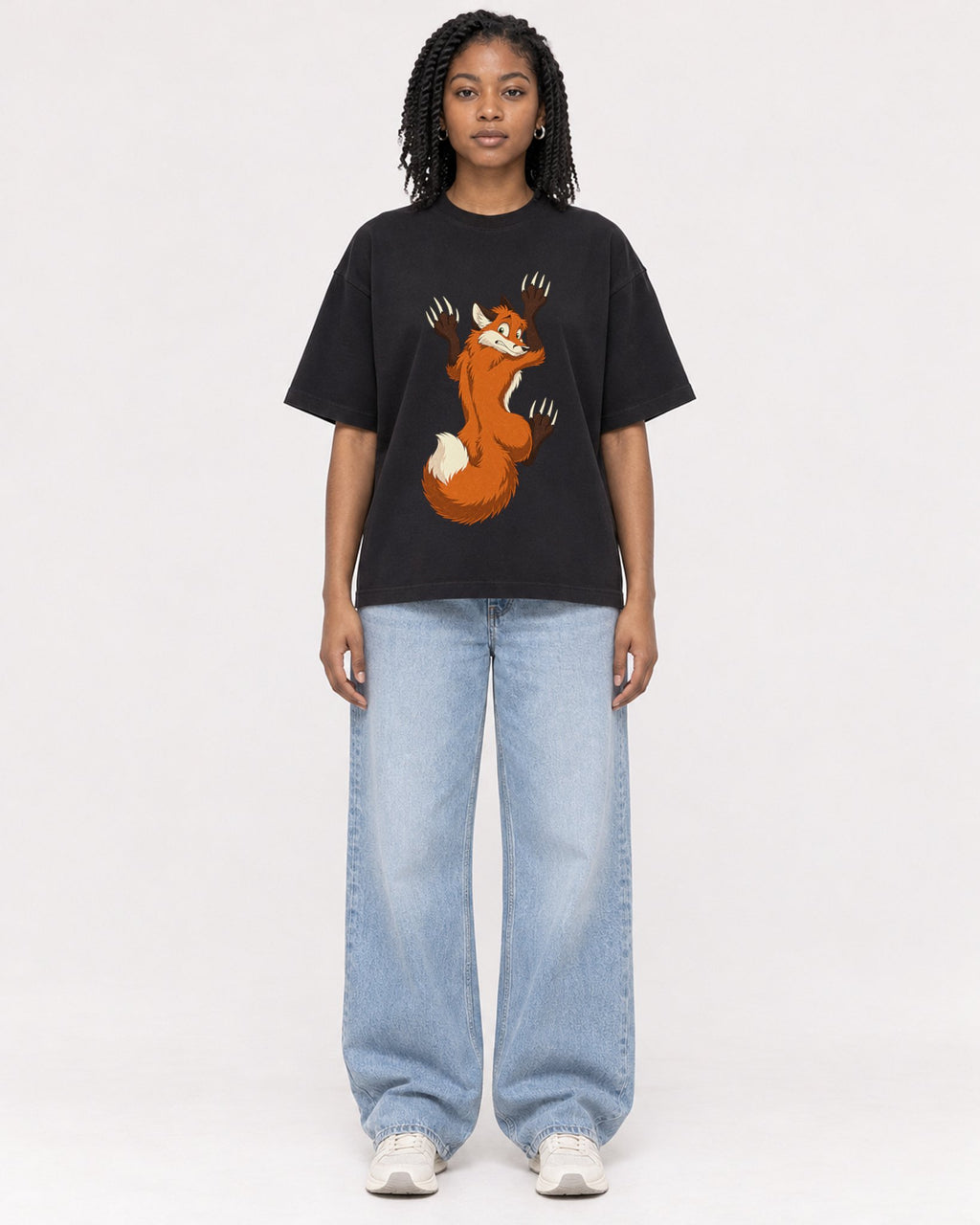 Mockup Boxy Heavyweight Tee Black female full-body 15