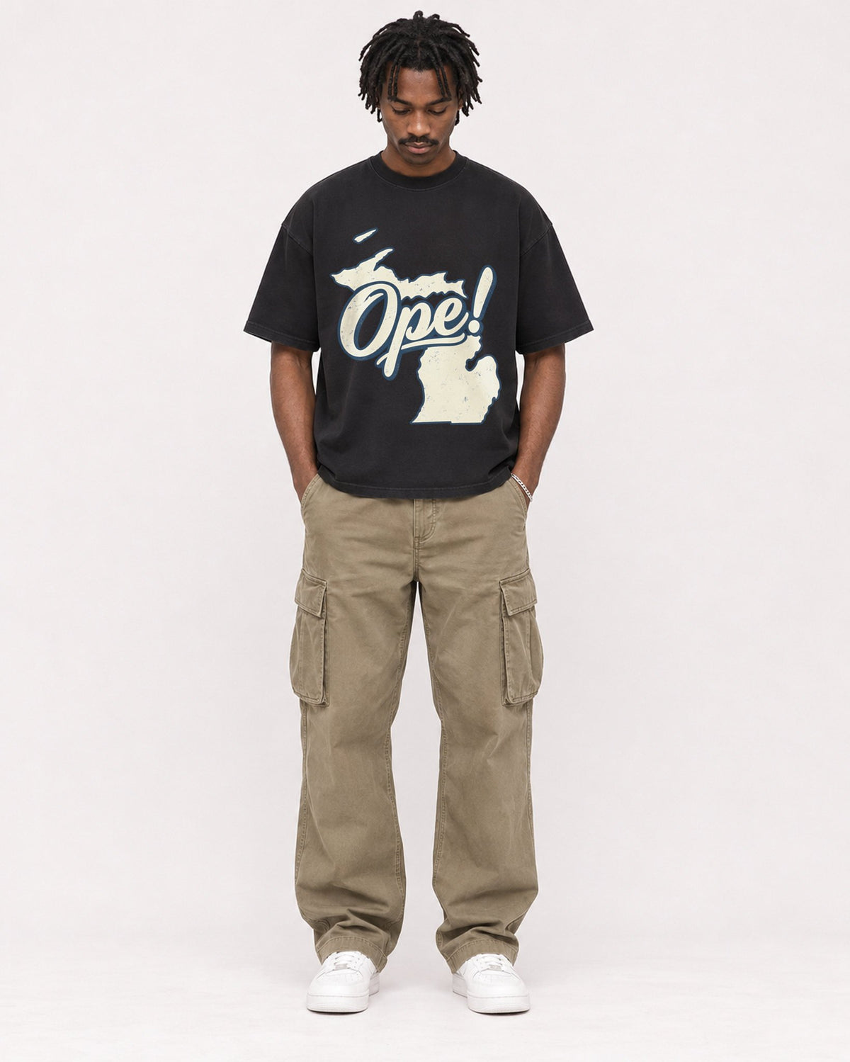 Mockup Boxy Heavyweight Tee Black male full-body 04