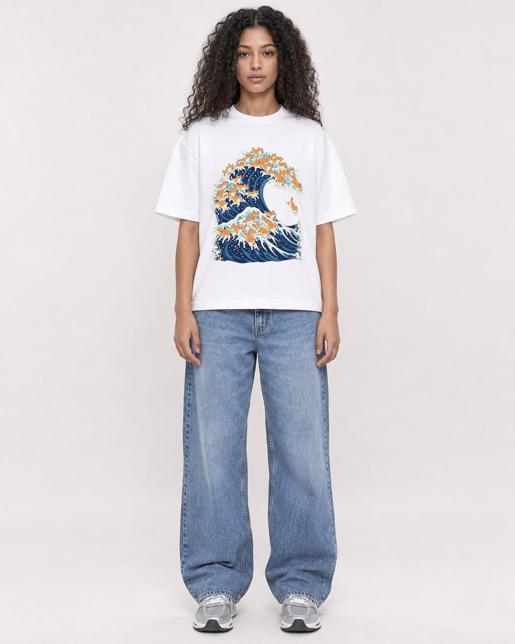 Mockup Boxy Heavyweight Tee White female full-body 10