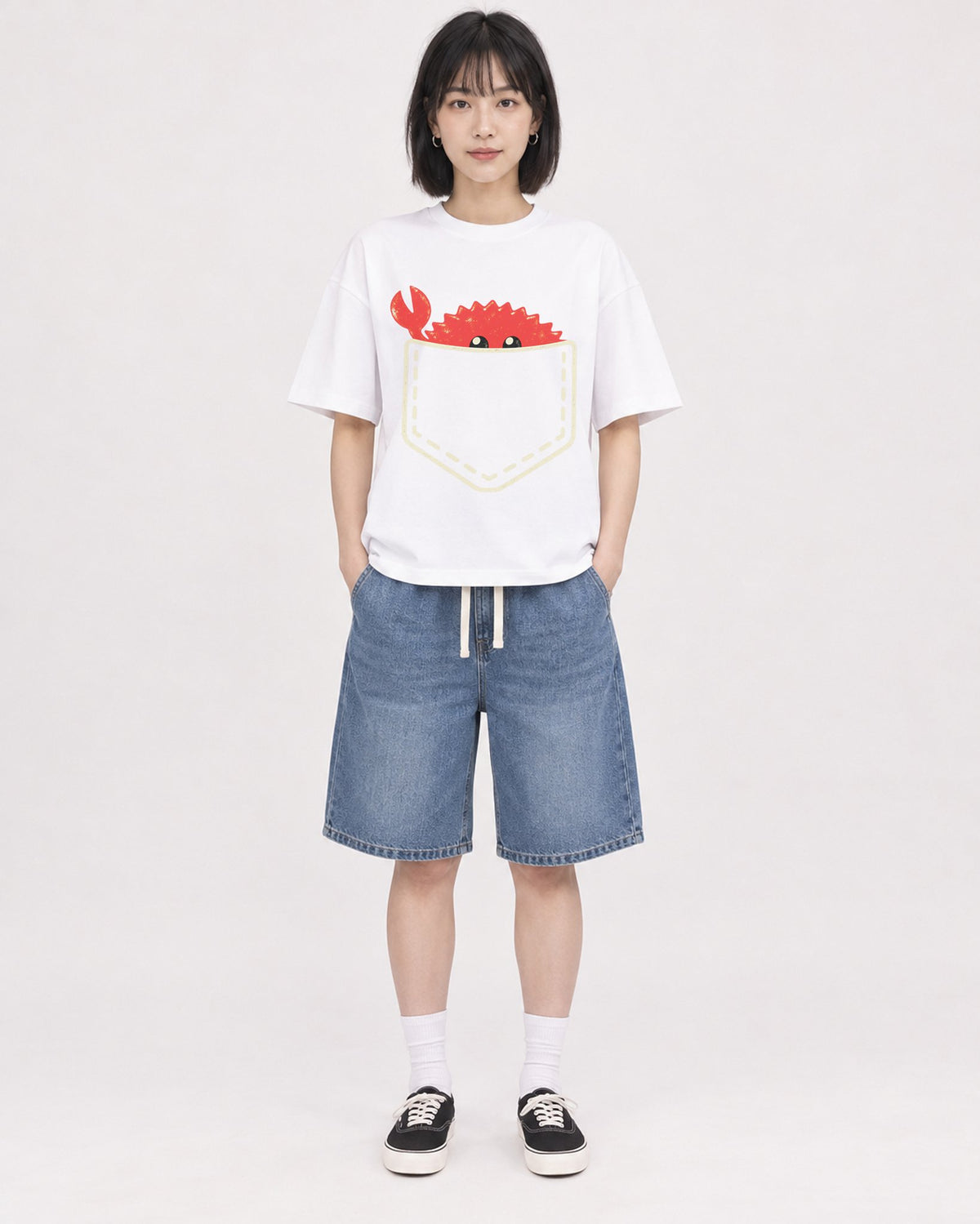 Mockup Boxy Heavyweight Tee White female full-body 11