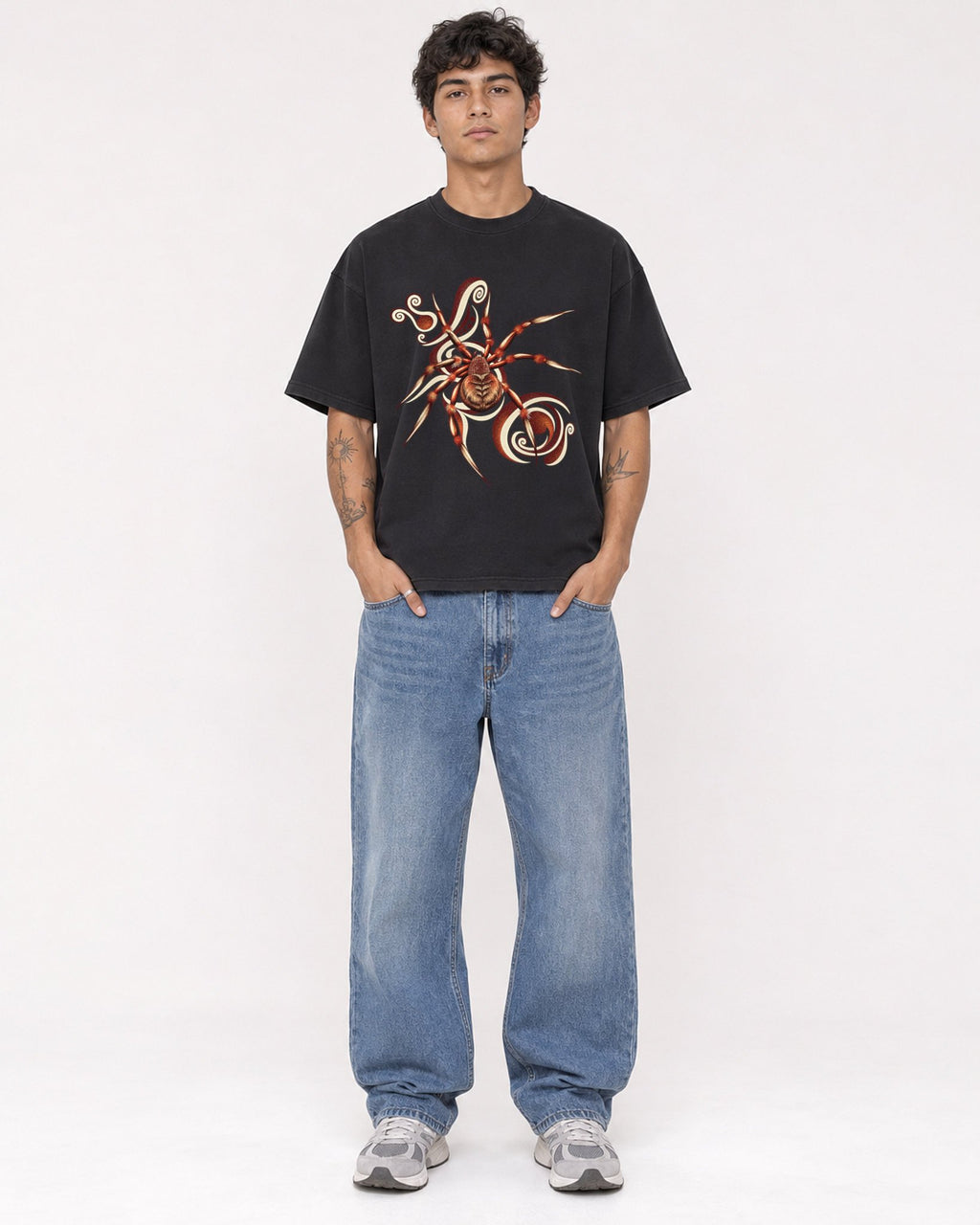 Mockup Boxy Heavyweight Tee Black male full-body 06