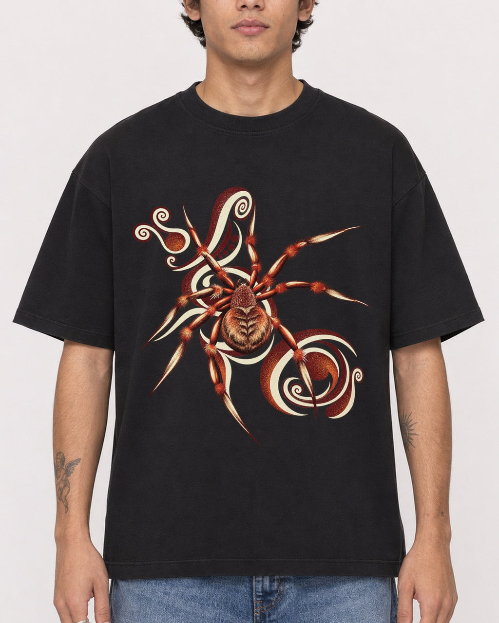Mockup Boxy Heavyweight Tee Black male close-up 06