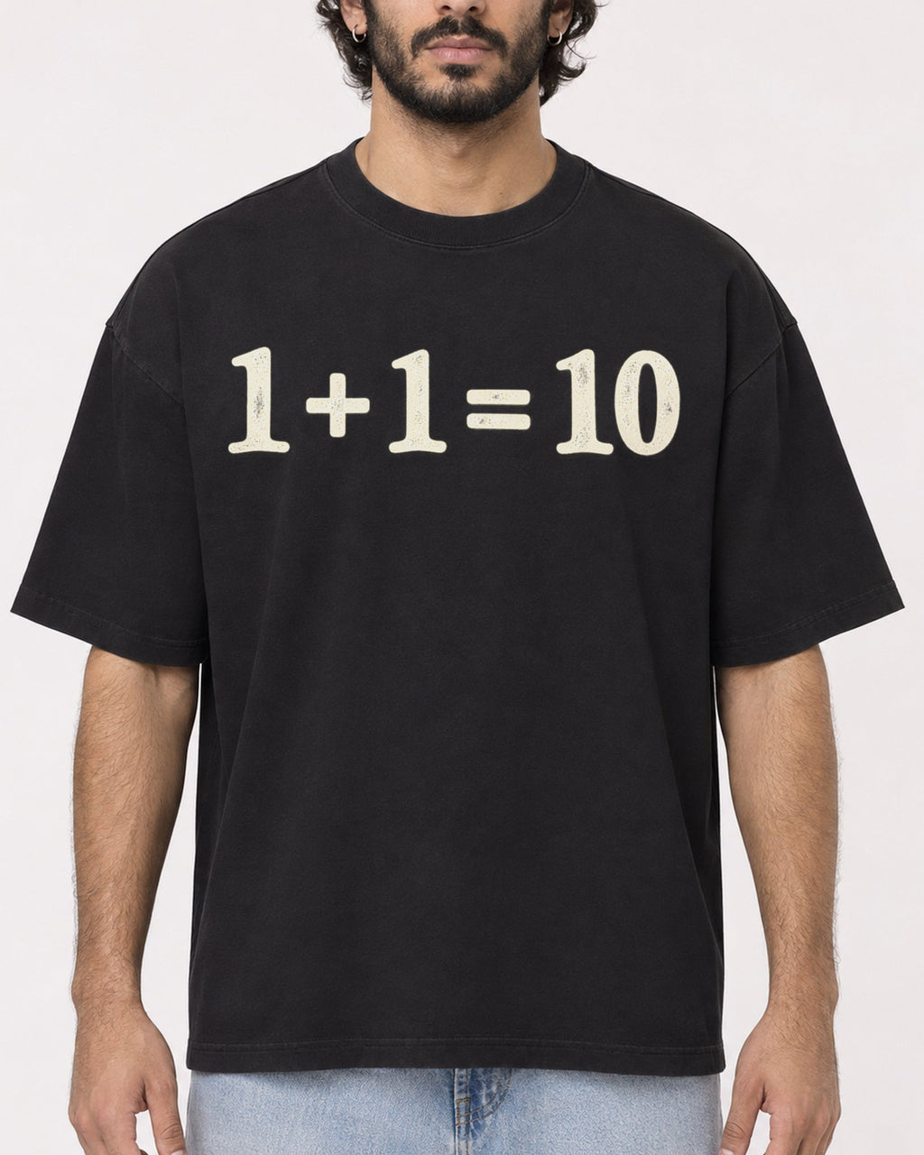 Mockup Boxy Heavyweight Tee Black male close-up 17