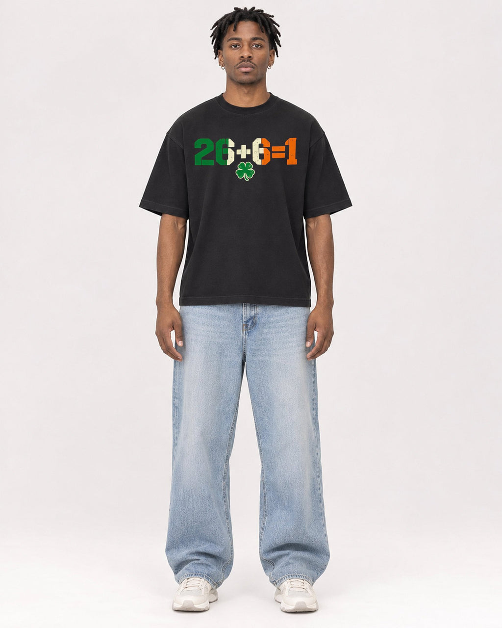Mockup Boxy Heavyweight Tee Black male full-body 05