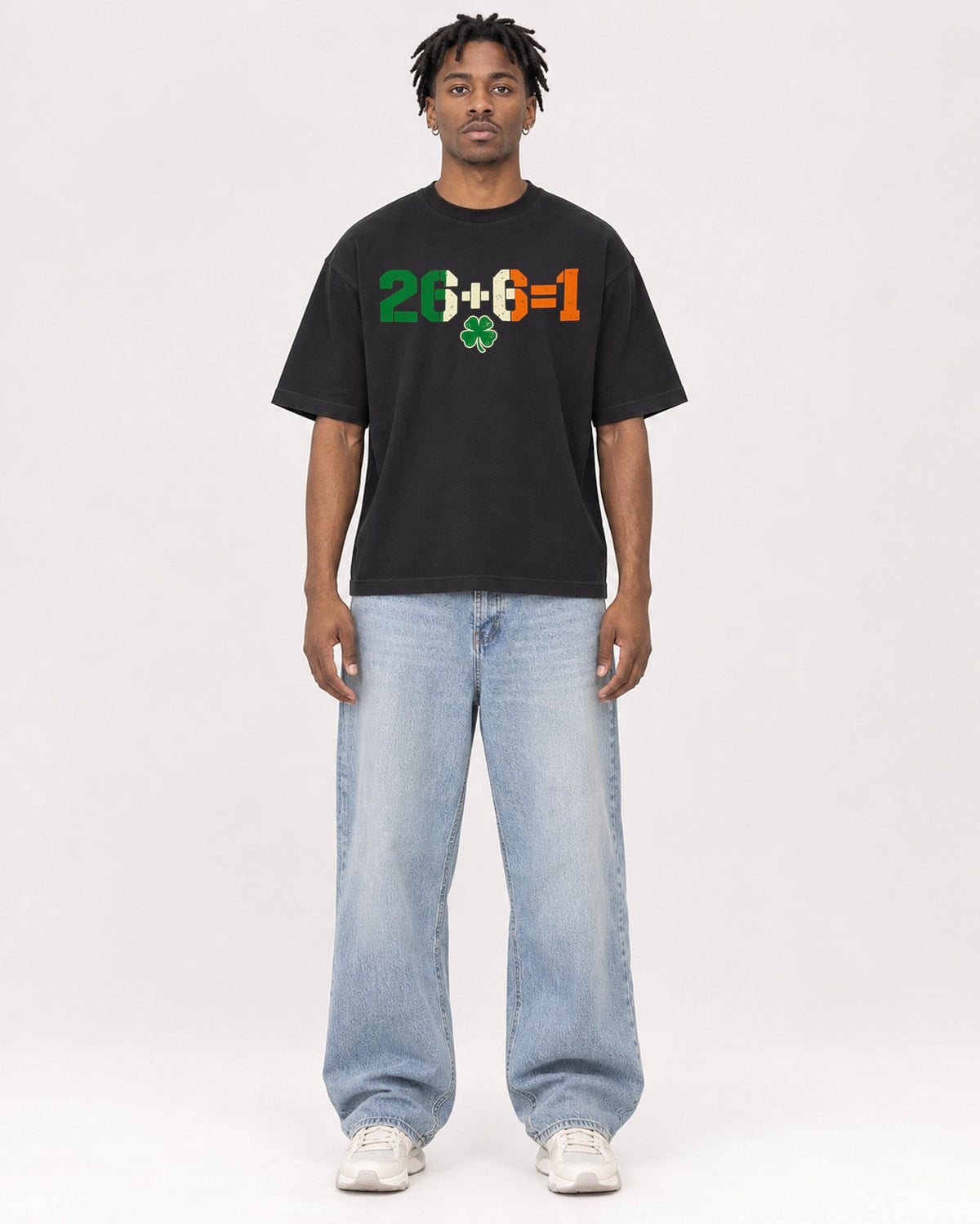 Mockup Boxy Heavyweight Tee Black male full-body 05