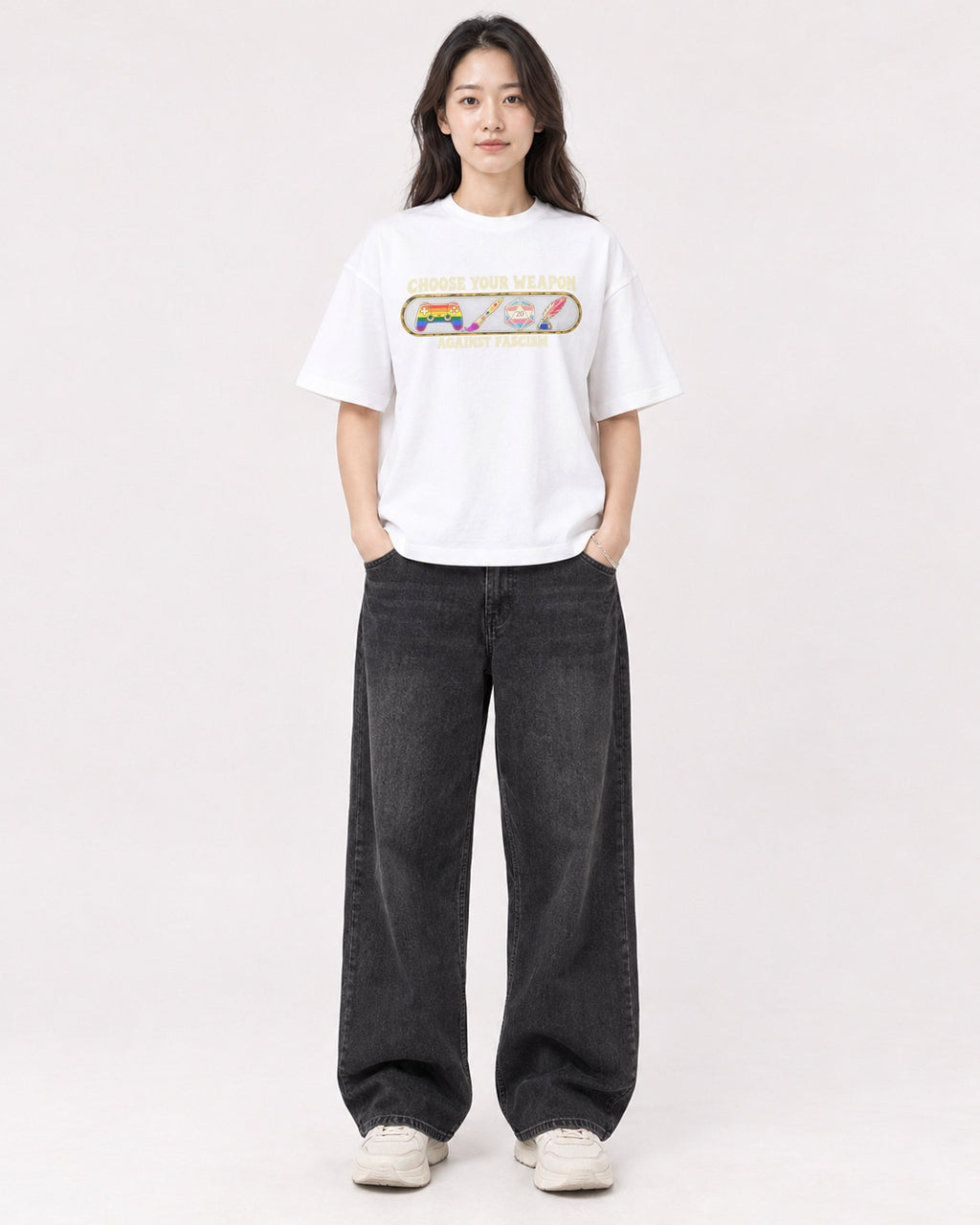 Mockup Boxy Heavyweight Tee White female full-body 03