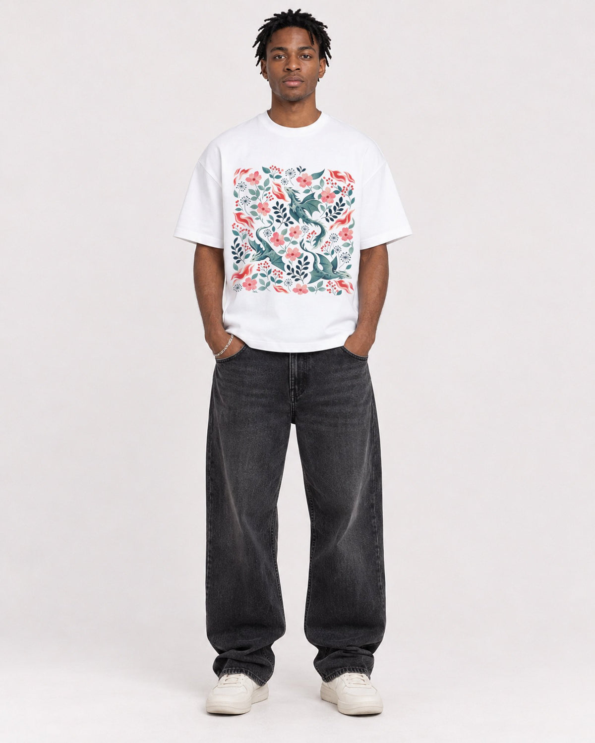 Mockup Boxy Heavyweight Tee White male full-body 05