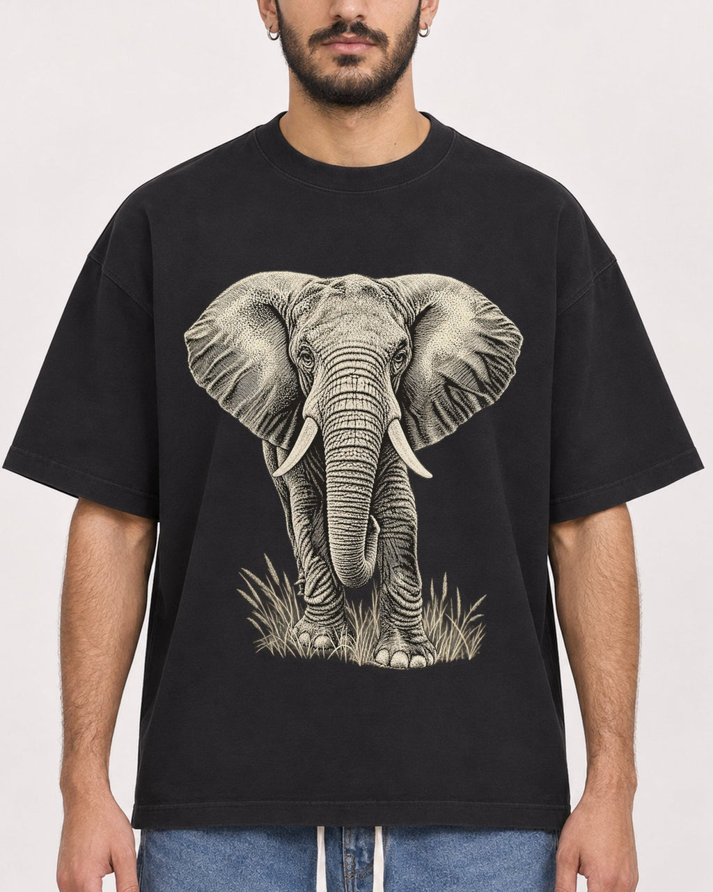 Mockup Boxy Heavyweight Tee Black male close-up 07